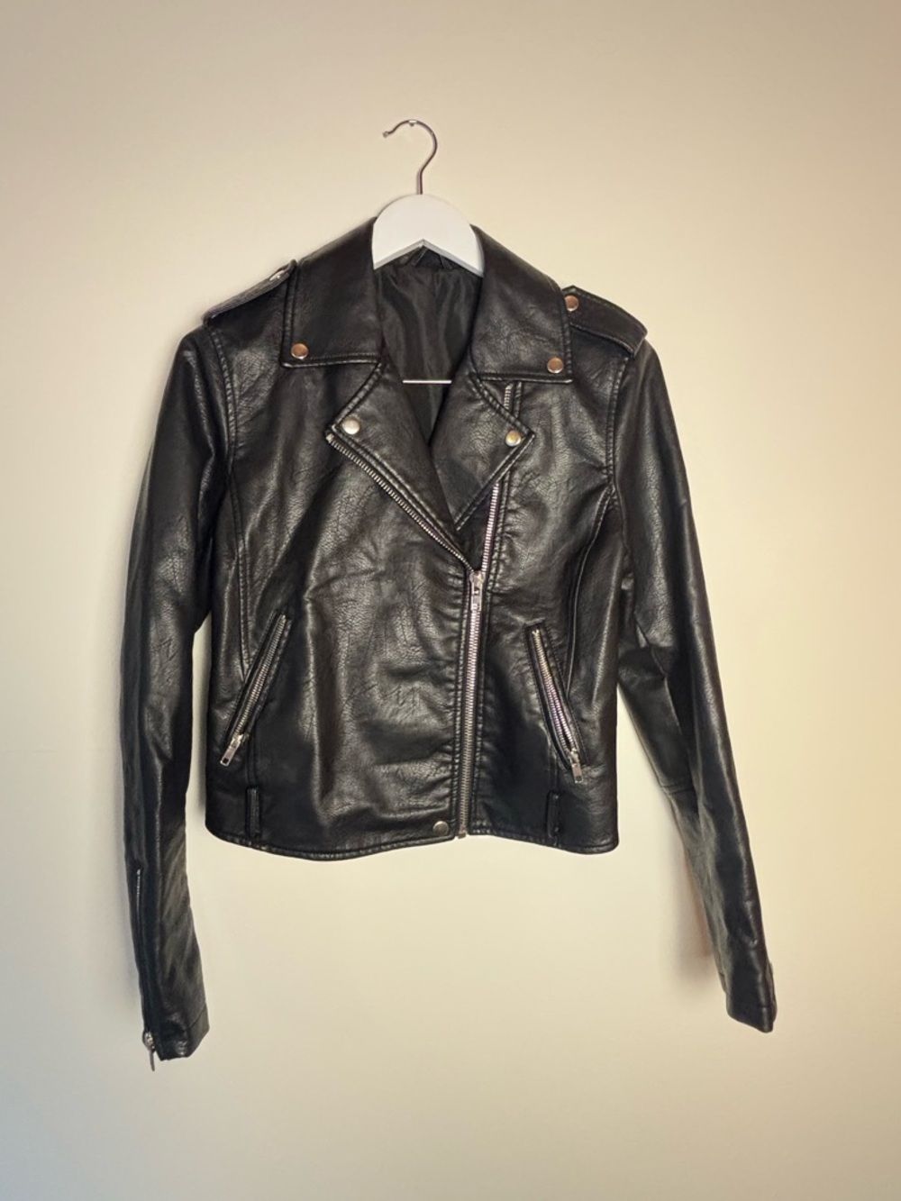 Classic Black Moto Jacket - Women's Leather-Style Biker Coat, no size listed